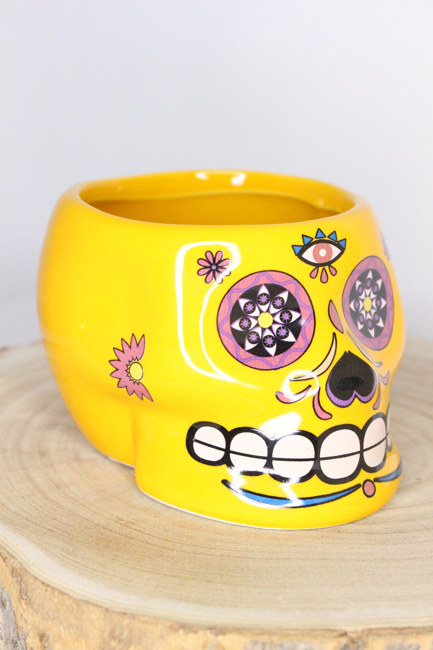 Macetero Calavera Mexicana Amarillo L