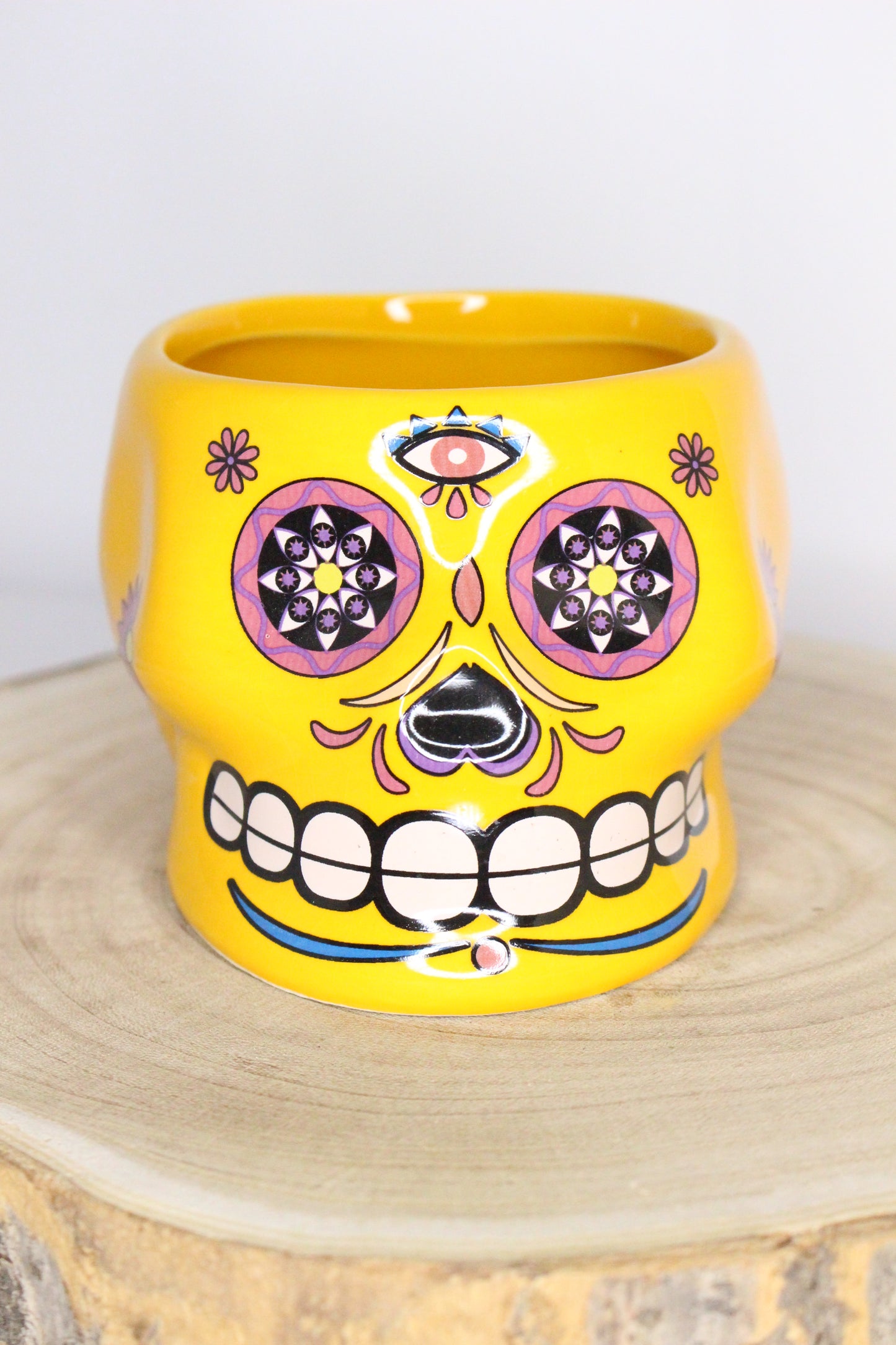 Macetero Calavera Mexicana Amarillo L