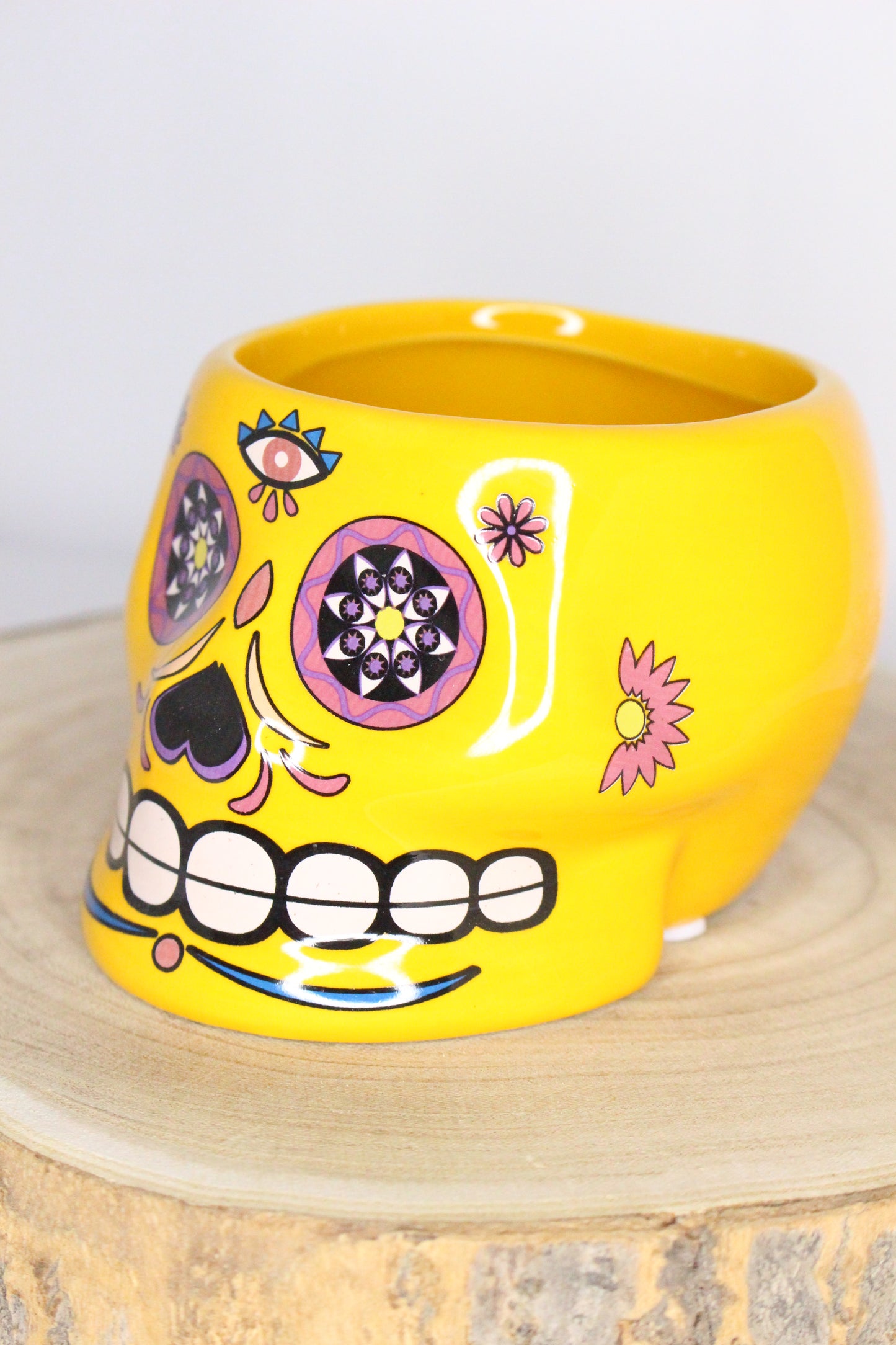 Macetero Calavera Mexicana Amarillo L