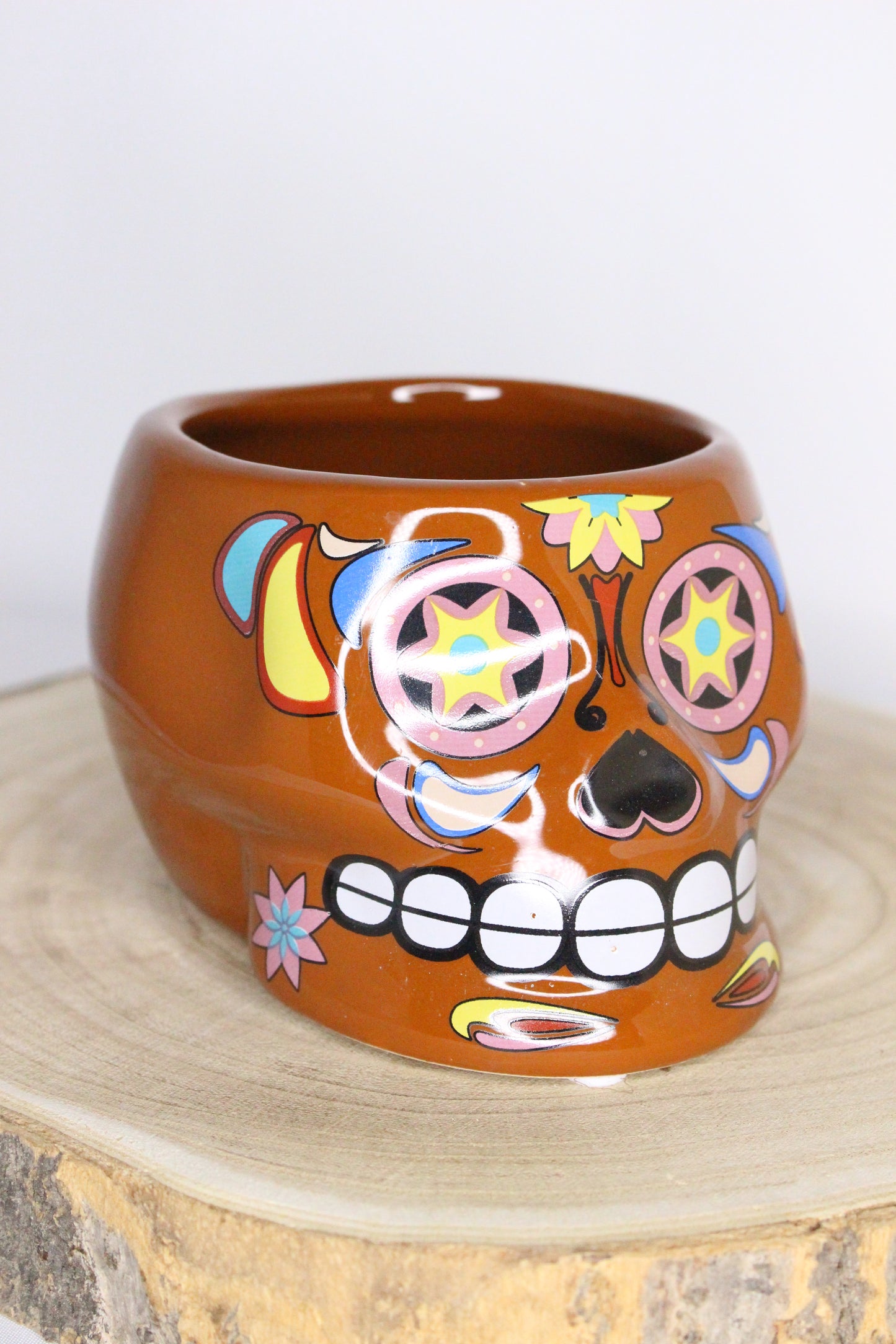 Macetero Calavera Mexicana Marrón L