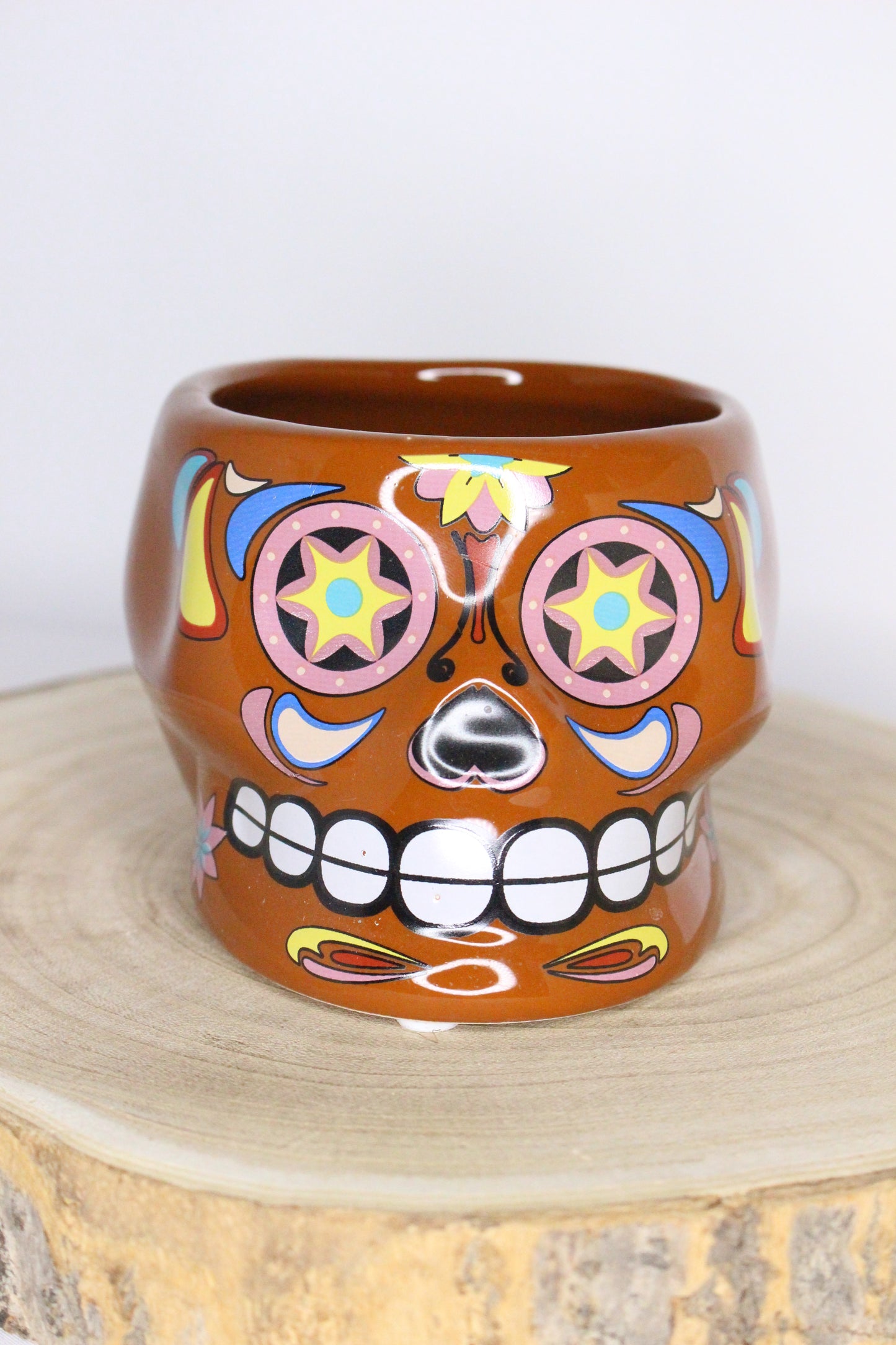 Macetero Calavera Mexicana Marrón L