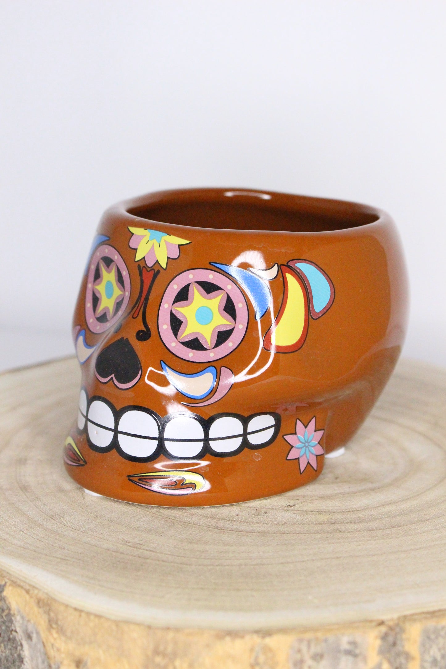 Macetero Calavera Mexicana Marrón L