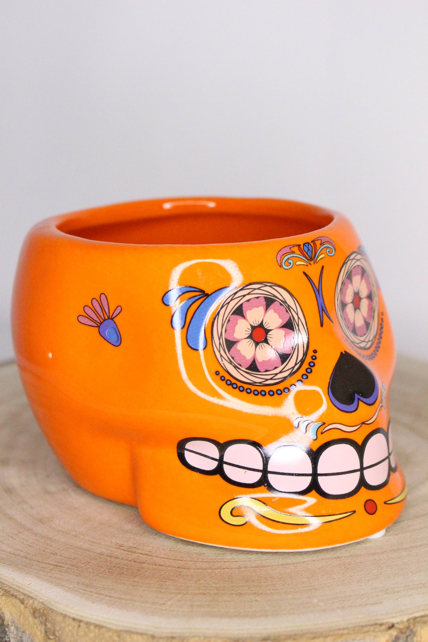 Macetero Calavera Mexicana Naranja L