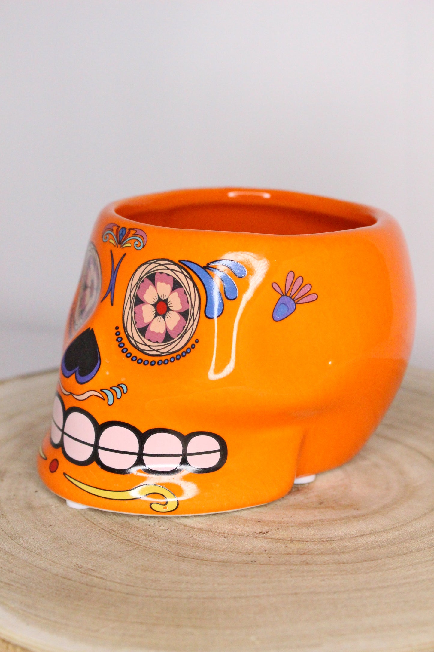 Macetero Calavera Mexicana Naranja L