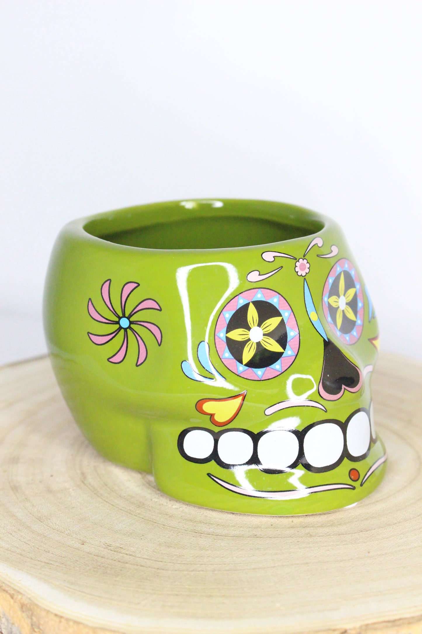 Macetero Calavera Mexicana Verde L