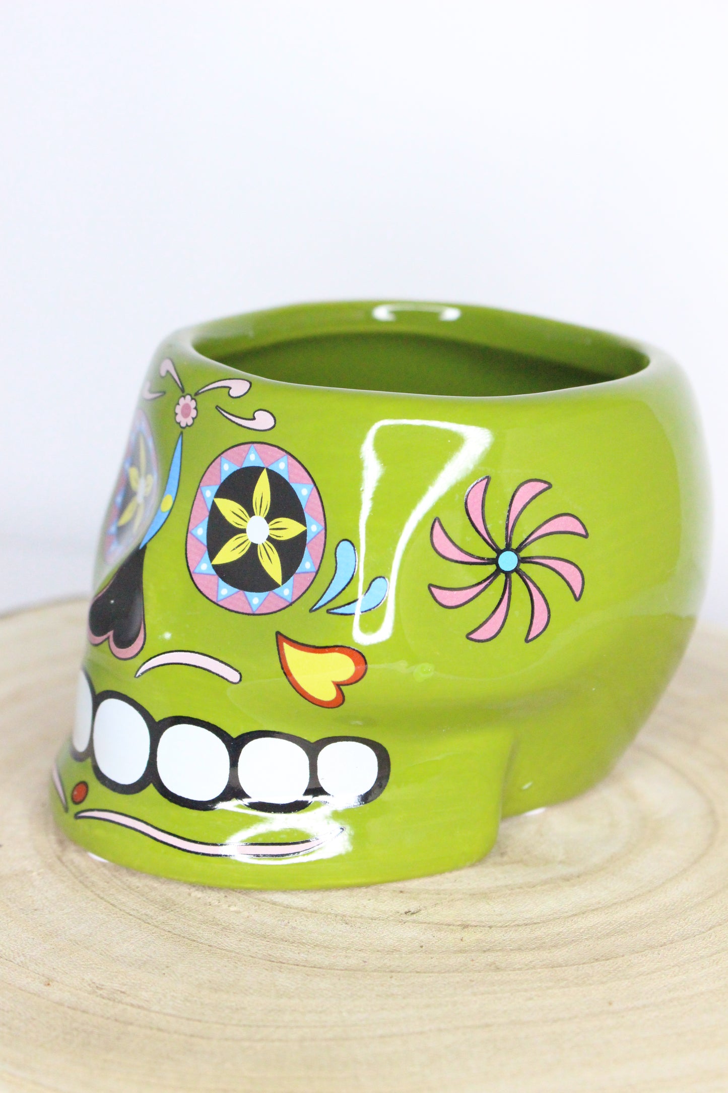 Macetero Calavera Mexicana Verde L