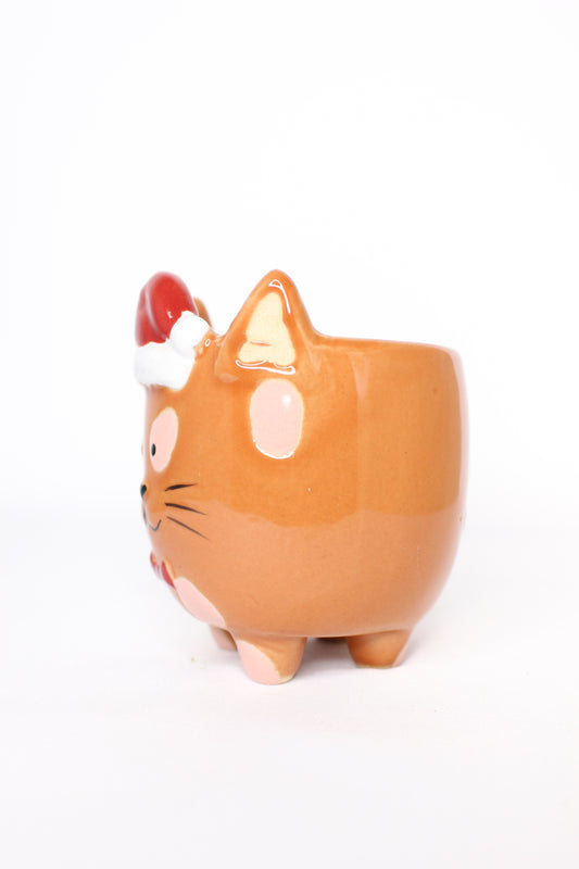 Macetero Mini Navideño Gato Naranja