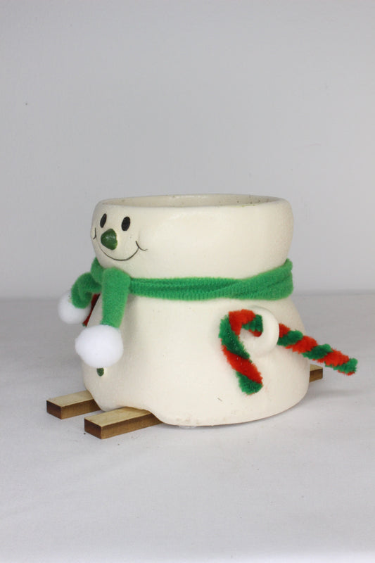 Macetero Esquí Muñeco Nieve Verde