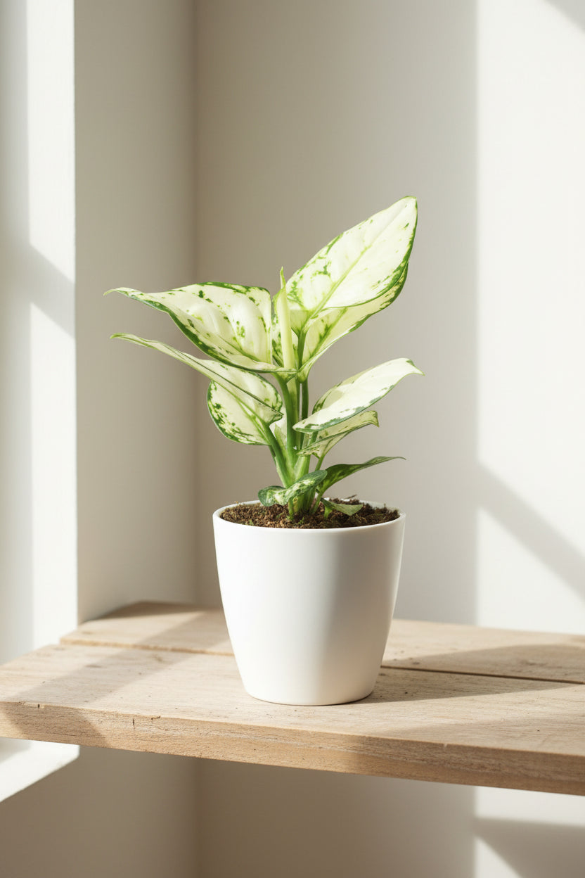 aglaonema white joy hojas blancas