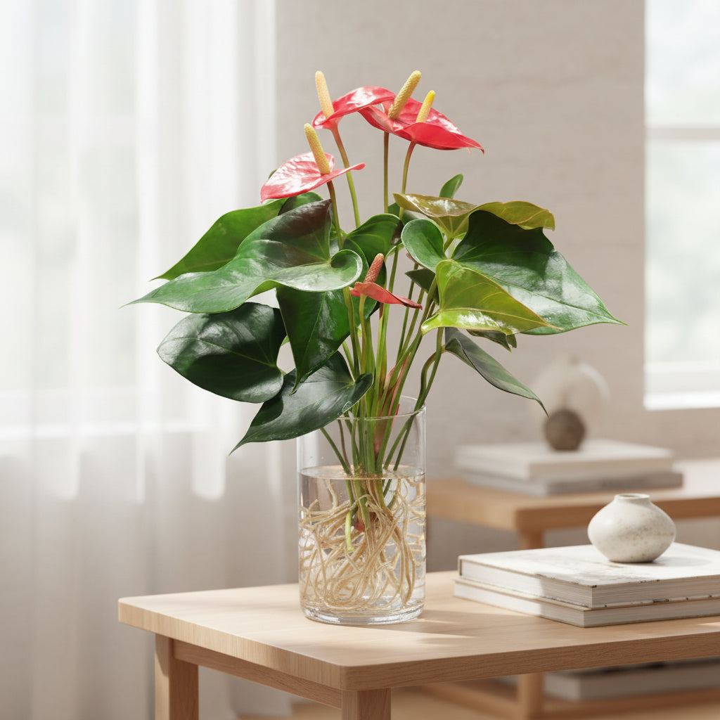planta hidroponica con flor roja