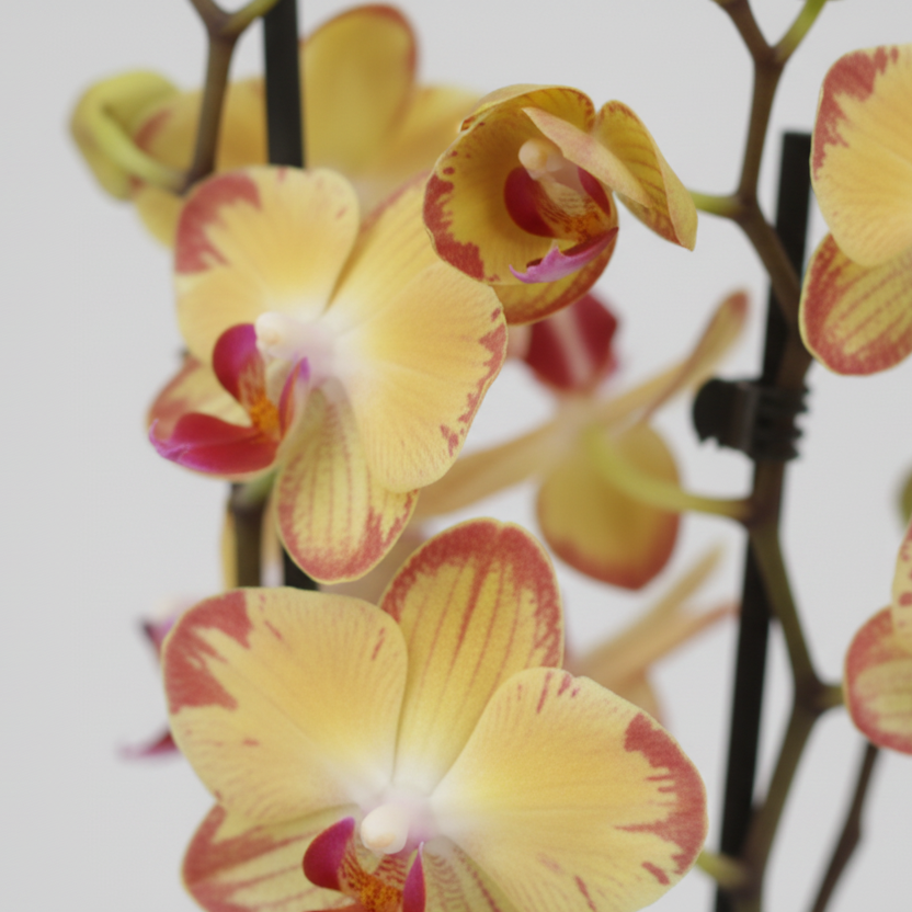 Orquídea Phalaenopsis 2 varas con flores amarillas bicolor