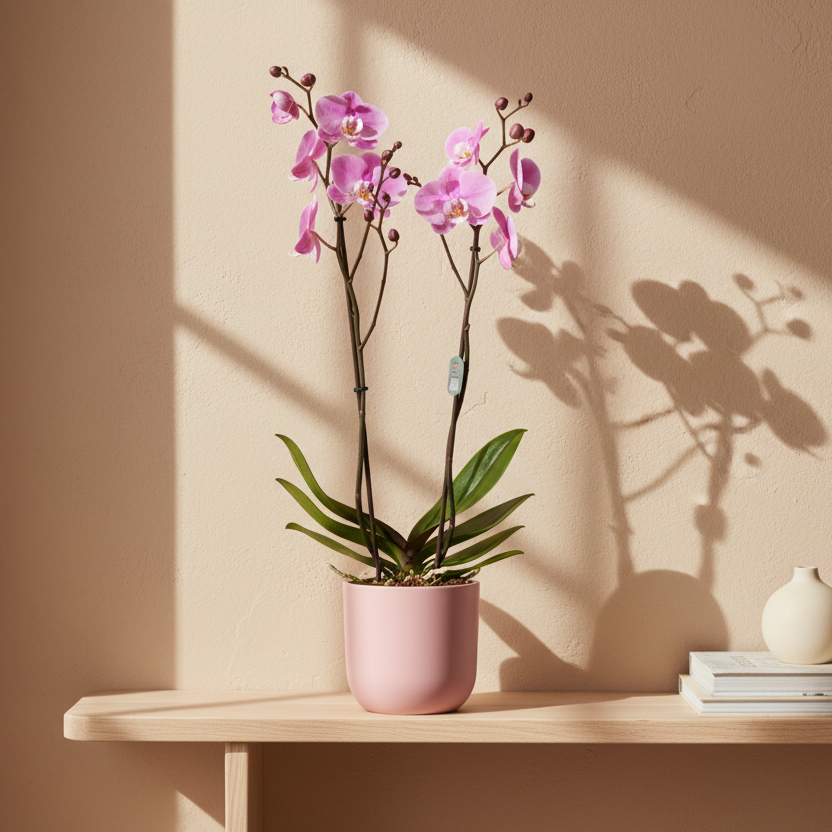 Orquídea Phalaenopsis rosa de 2 varas para decoración de hogar