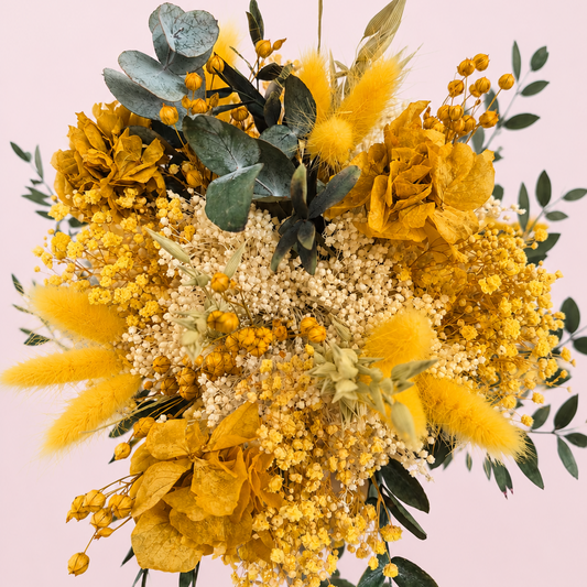 ramo de hortensias preservadas amarillo