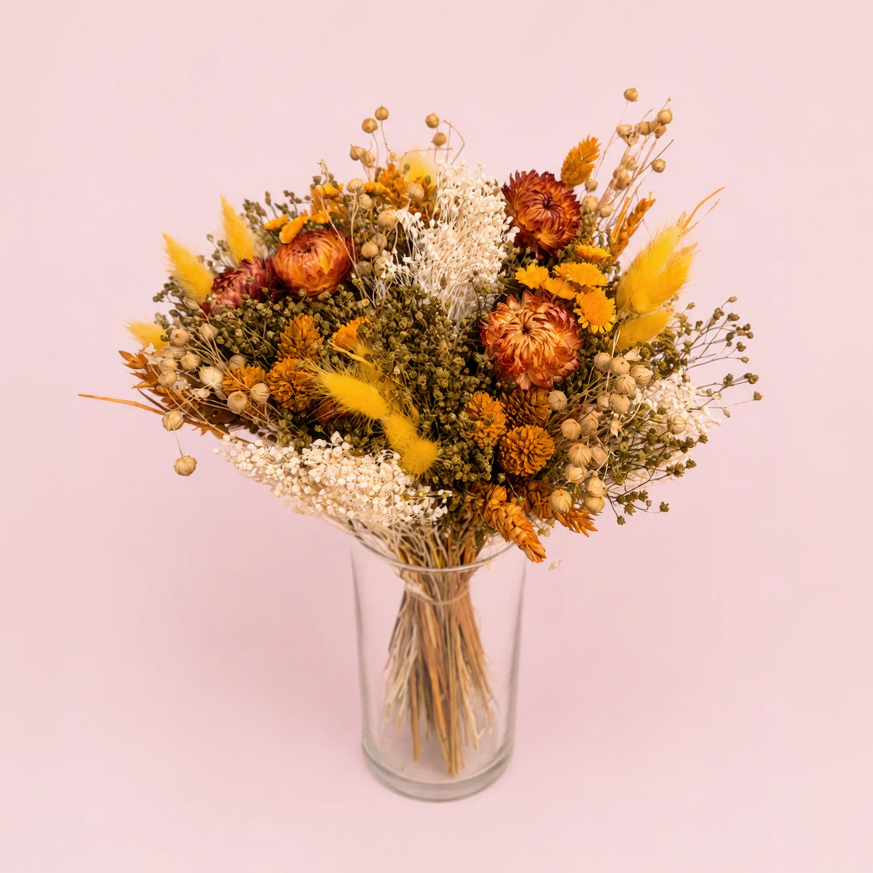 ramo flor seca ambar naranja tono
