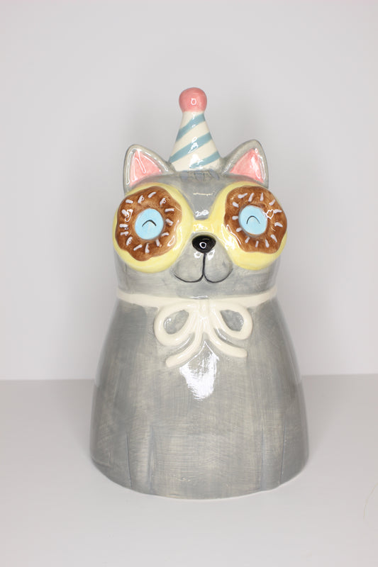Jarrón gato gris