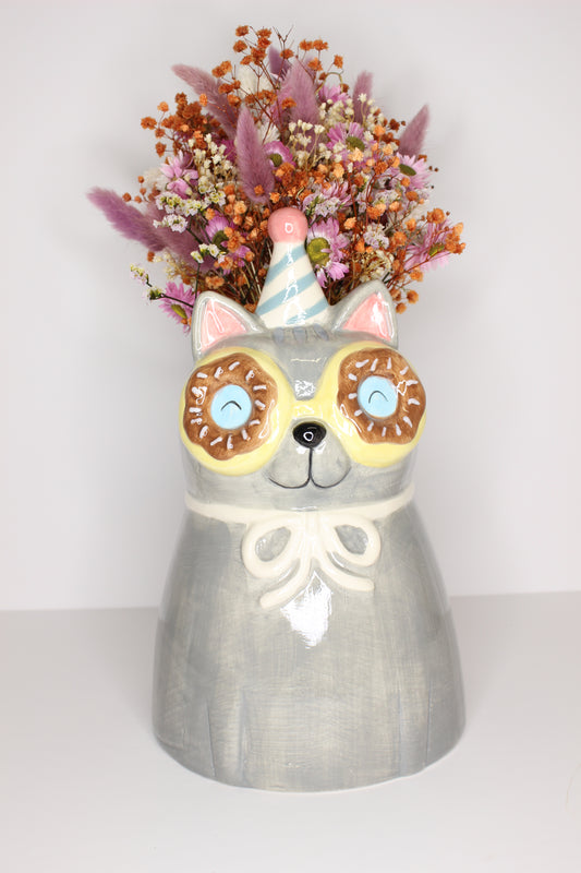Jarrón gato gris