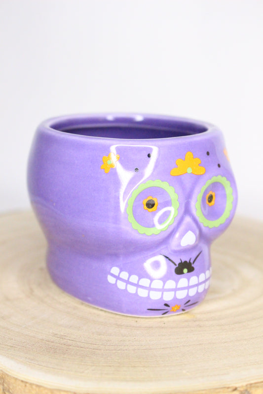 Macetero Calavera Mexicana Lila