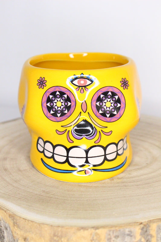 Macetero Calavera Mexicana Amarillo L