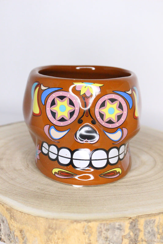 Macetero Calavera Mexicana Marrón L