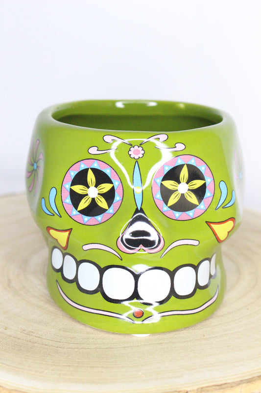 Macetero Calavera Mexicana Verde L