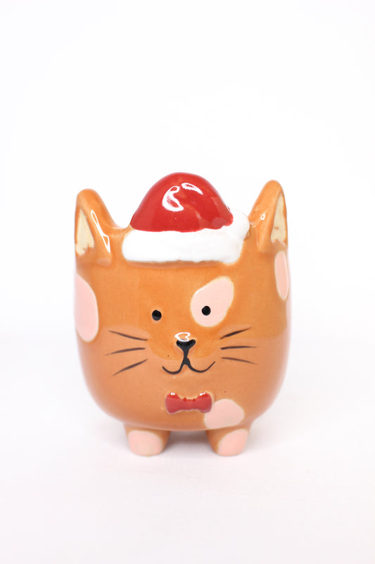 Macetero Mini Navideño Gato Naranja