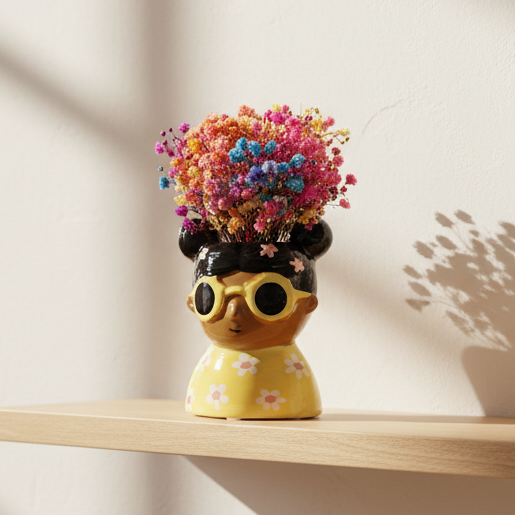 Jarrón figura niña estilo primavera para flor seca