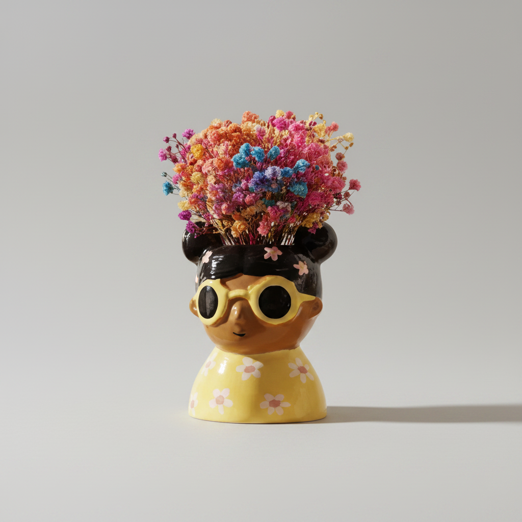 Petit vase Fille Printemps + Bouquet de fleurs séchées