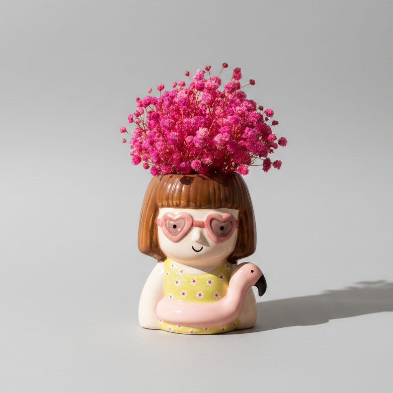 Petit vase Fille Plage + Bouquet stabilisé