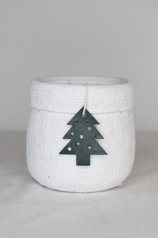 Macetero Navideño Blanco Árbol