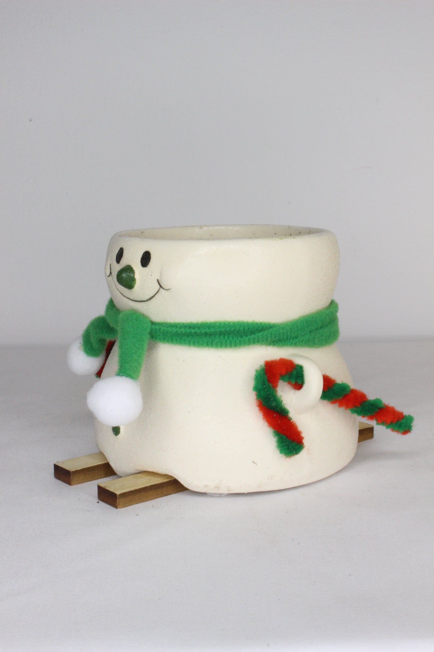 Macetero Esquí Muñeco Nieve Verde