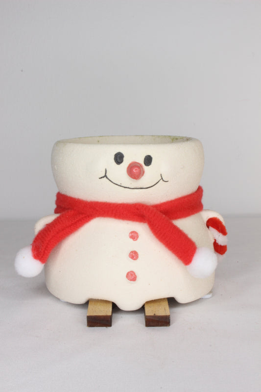 Macetero Esquí Muñeco Nieve Rojo