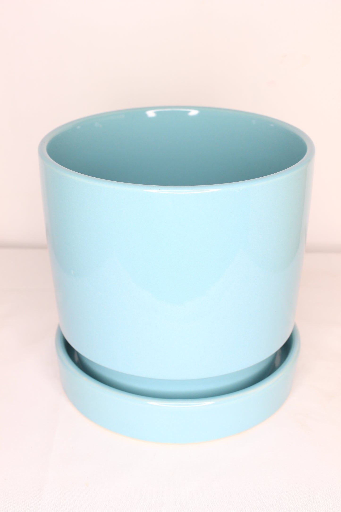 Maceta Azul Celeste + Plato Cerámica