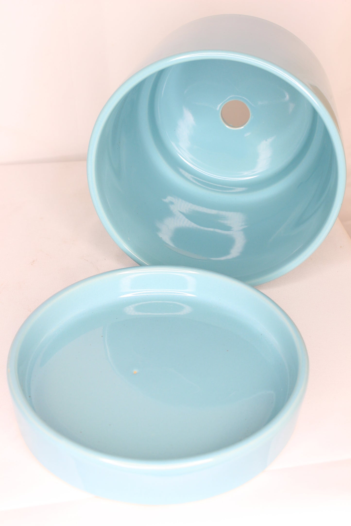 Maceta Azul Celeste + Plato Cerámica