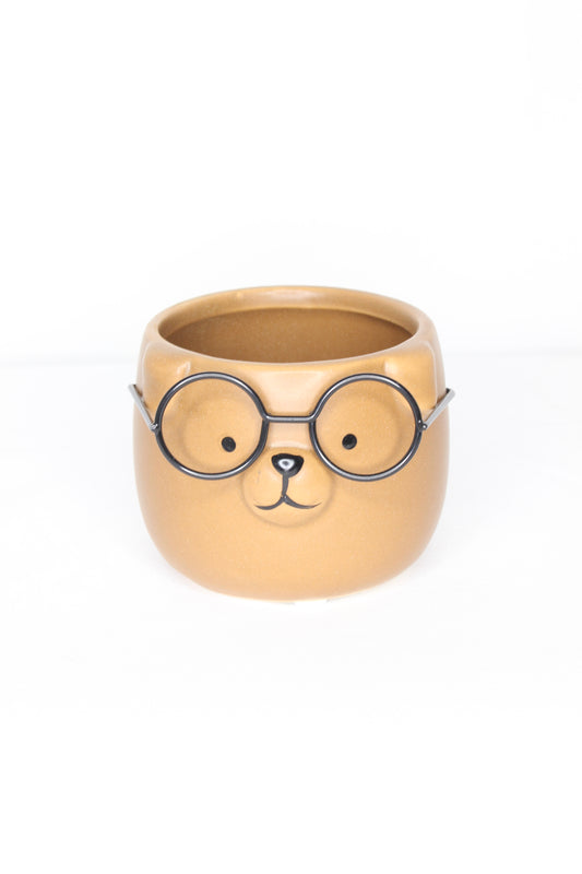 Macetero Mini Perrito Gafas Marrón