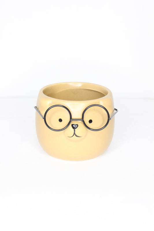 Macetero Mini Perrito Gafas Marrón Suave