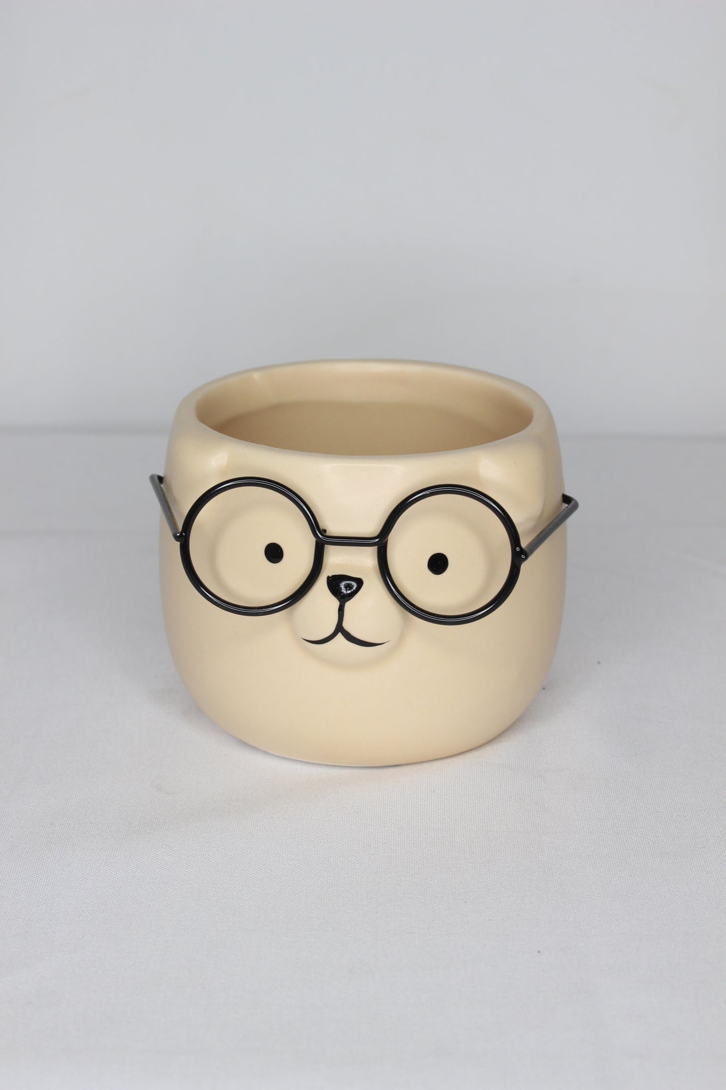 Macetero Mini Perrito Gafas Crema