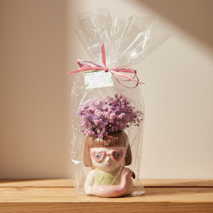 Petit vase Fille Plage + Bouquet stabilisé
